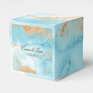 Gold Turquoise Abstract Name Script Modern Wedding Favour Box