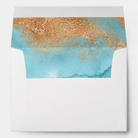Gold Turquoise Abstract Script Wedding Invitation