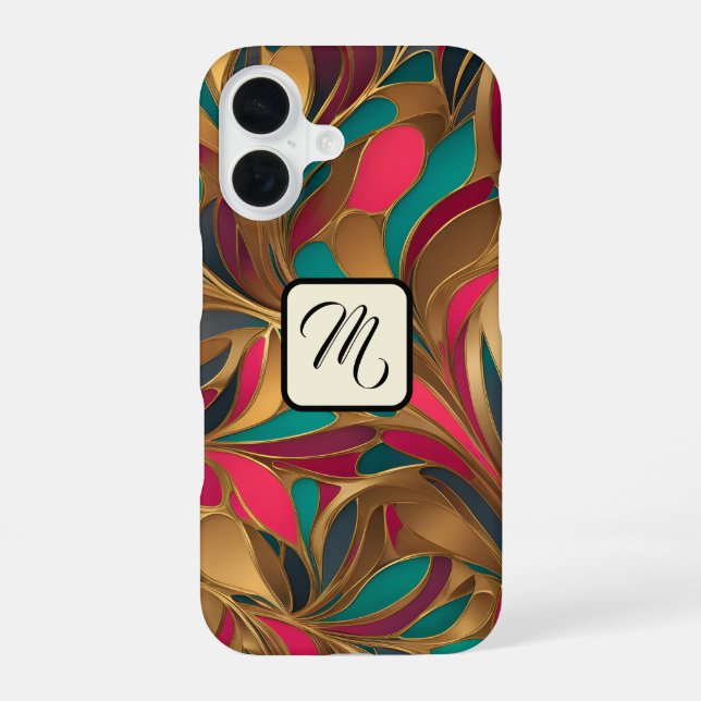 Gold Turquoise and Ruby Splash iPhone 16 Case (Back)