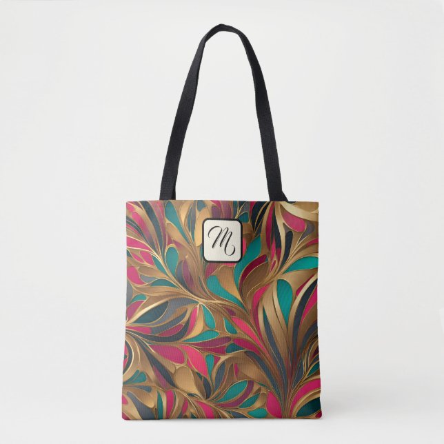 Gold Turquoise and Ruby Splash Tote Bag (Front)
