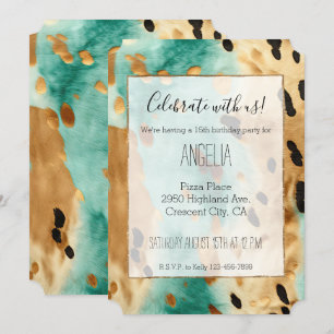Gold Turquoise Black Animal Birthday Invitation