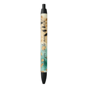 Gold Turquoise Black Animal Print Ink Pen