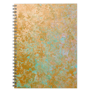 Gold & Turquoise Blue Patina Alcohol Ink Abstract Notebook