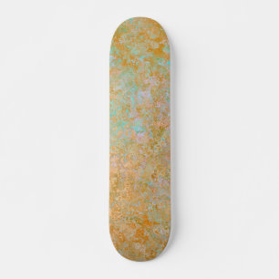 Gold & Turquoise Blue Patina Alcohol Ink Abstract Skateboard
