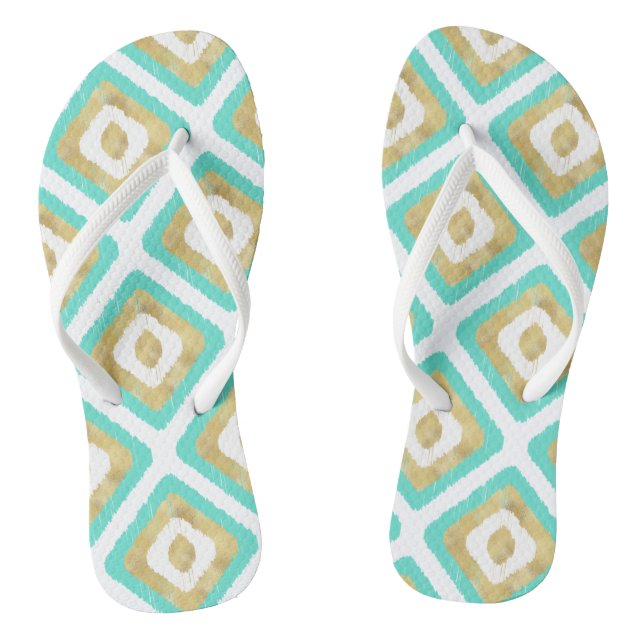 Gold & Turquoise Chic Ikat Pattern Jandals (Footbed)
