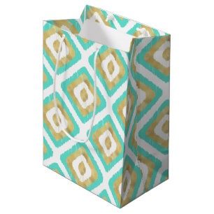 Gold & Turquoise Chic Ikat Pattern Medium Gift Bag