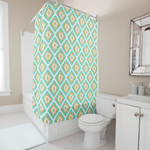 Gold & Turquoise Chic Ikat Pattern Shower Curtain