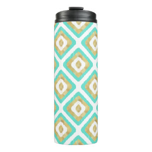 Gold & Turquoise Chic Ikat Pattern Thermal Tumbler
