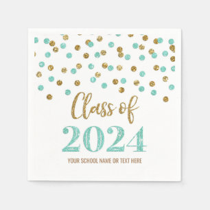 Gold Turquoise Confetti Class of 2024 Napkins