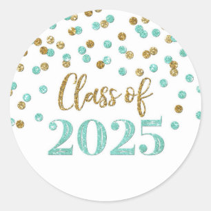 Gold Turquoise Confetti Graduation 2025 Classic Round Sticker