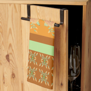 Gold turquoise green patterned tea towel