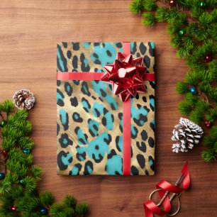 Gold Turquoise Leopard Print Wrapping Paper