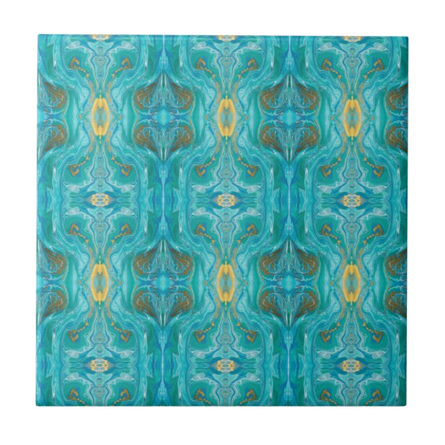 Gold Turquoise Marble Abstract Tile (Front)