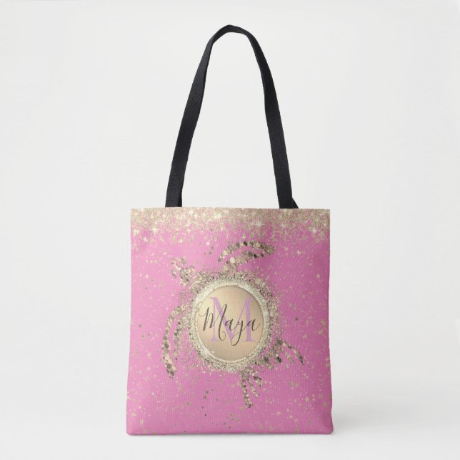  Gold Turtle Glitter Personalised on Pink  Tote Bag (Front)