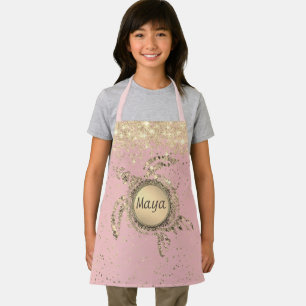 Gold Turtle Glitter Stars on Pink Personalised Apron