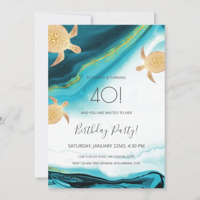 Gold Turtles Beach Themed | Birthday Invitation (Front)