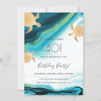 Gold Turtles Beach Themed | Birthday Invitation
