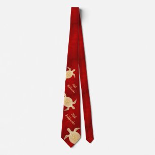 Gold Turtles Red Hawaiian Christmas Tie