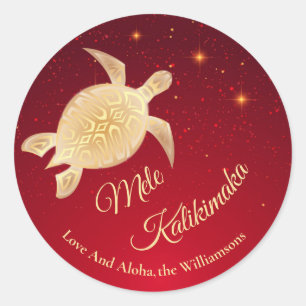 Gold Turtles Red   Mele Kalikimaka   Custom Classic Round Sticker