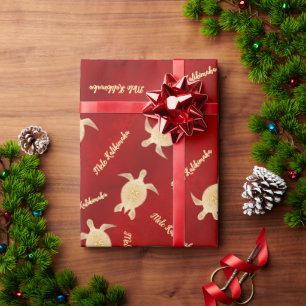 Gold Turtles RedI Mele Kalikimaka Christmas Wrapping Paper