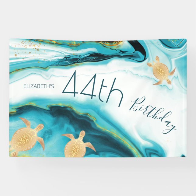 Gold Turtles Teal Ink | Custom Birthday Banner (Horizontal)