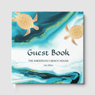 Gold Turtles Turquoise Coastal Beach House Guest Book