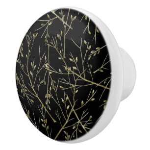Gold Twigs on Black Ceramic Knob