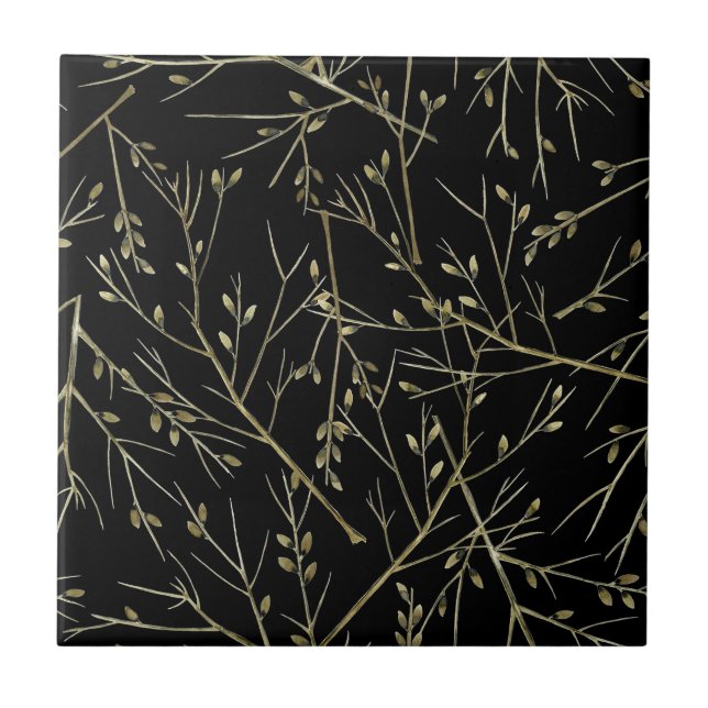 Gold Twigs on Black Tile (Front)
