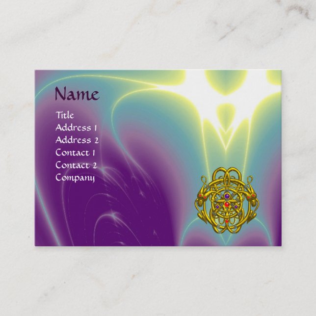 GOLD TWIN DRAGONS /Purple Green Light Waves Business Card (Front)