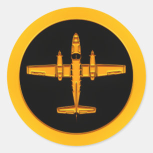 Gold Twin Prop Aeroplane Classic Round Sticker