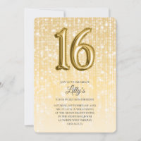 Gold Twinkle Lights and Foil Balloon 16th Birthday