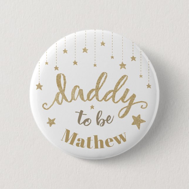 Gold Twinkle Little Star Baby Shower Daddy to be 6 Cm Round Badge (Front)
