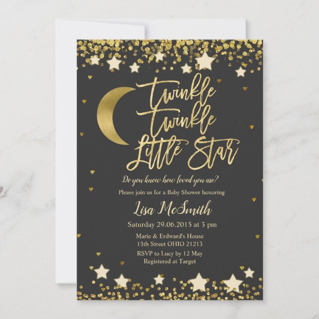 Gold Twinkle Little Star Baby Shower Invitation (Front)