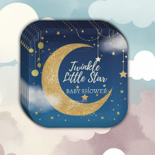 Gold Twinkle Little Star Dreamy Baby Shower Paper Plate
