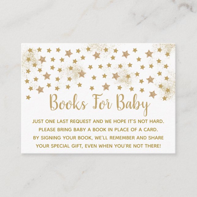 Gold Twinkle Star Baby Shower Book Request Enclosure Card (Front)