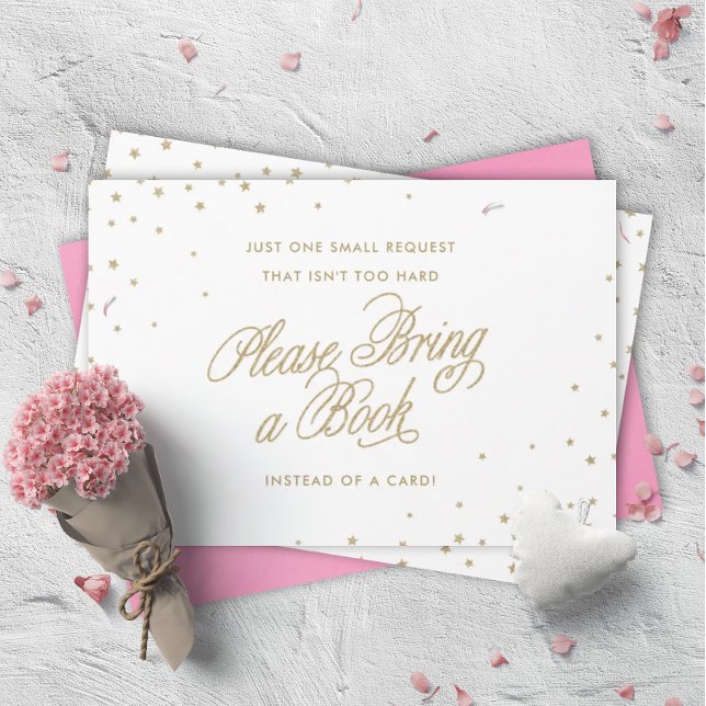 Gold Twinkle Stars Bring a Book Shower Enclosure Card (Creator Uploaded)
