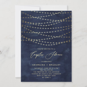 Gold Twinkle String Lights Rustic Couples Shower Invitation