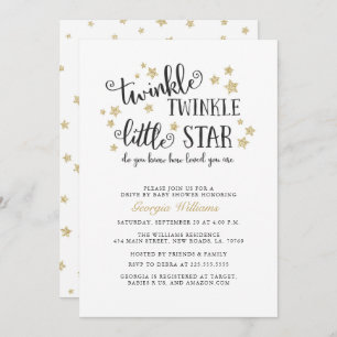 Gold Twinkle Twinkle Drive By Baby Shower Invitation