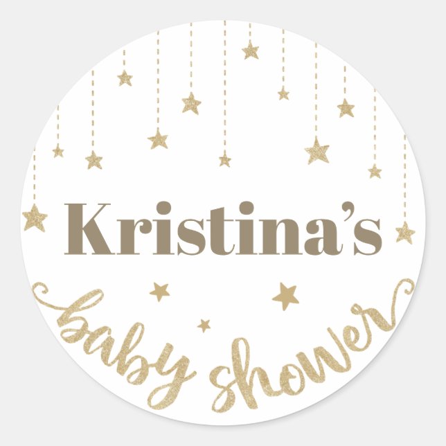 Gold Twinkle Twinkle Little Star Baby Shower Classic Round Sticker (Front)