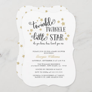 Gold Twinkle Twinkle Little Star Baby Shower Invitation