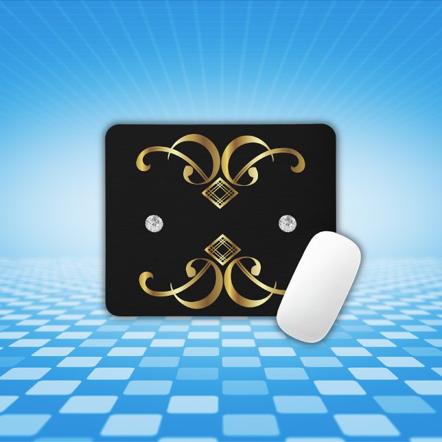 Gold twirl on black with diamond | mouse pad (Creator Uploaded)