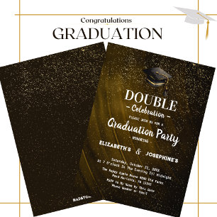Gold Two Graduates Double Graduation Party 2025 Invitation