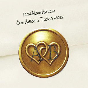 Gold Two Hearts Intertwined Wedding Classic Round Sticker