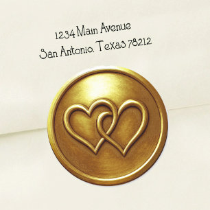 Gold Two Hearts Intertwined Wedding Classic Round Sticker