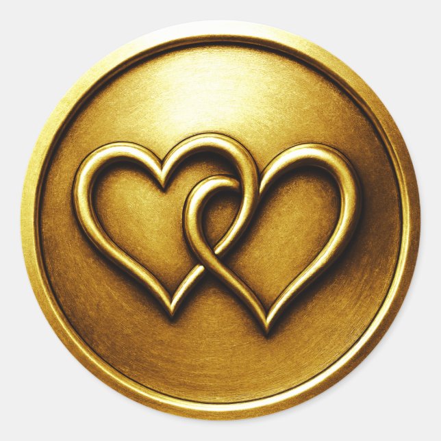 Gold Two Hearts Intertwined Wedding Classic Round Sticker (Front)