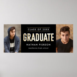 Gold Type Black Two Photo Graduation Poster