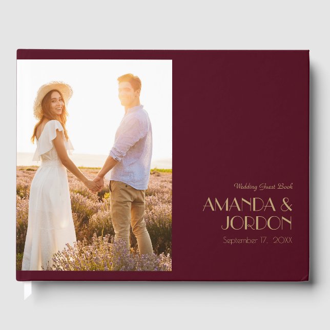 Gold Type Deco | Burgundy Wedding Photo Guest Book (Front)