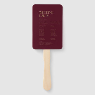 Gold Type Deco Burgundy Wedding Program Hand Fan
