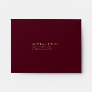 Gold Type Deco   Burgundy Wedding RSVP Envelope