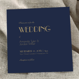 Gold Type Deco Dark Navy Square Wedding Invitation
